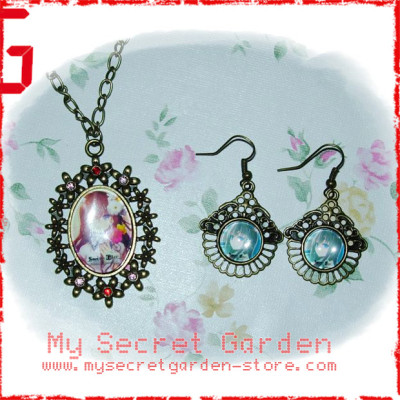 Steins Gate シュタインズ・ゲ 牧瀬紅莉栖 Makise Kurisu anime Cabochon Bronze Necklace & Earrings Set